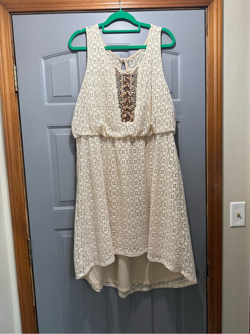 Maurices-Boho Cream Crochet Dress with Beaded accent- (plus 2)